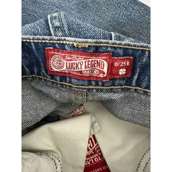 Lucky Legend Mid Rise Boyfriend High Bluff Patchwork Blue Denim Jeans Size 0/25